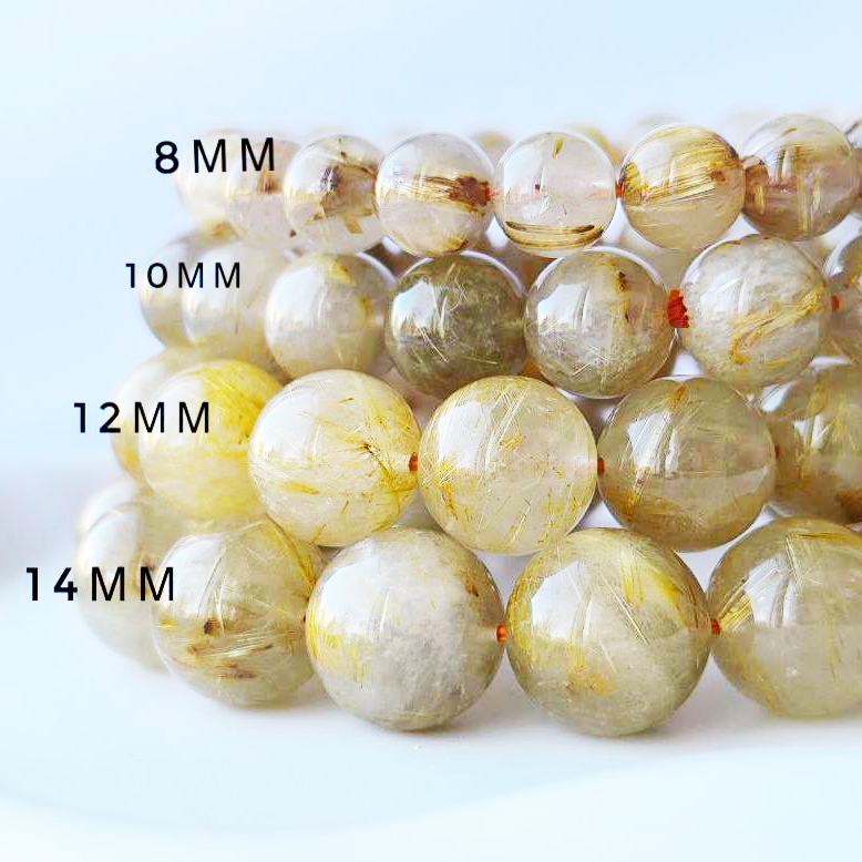 Браслет из Рутилового кварца диаметр бусин 8мм 10мм 12мм 14мм длина изделия 19см